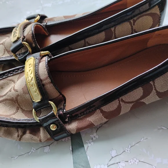 Coach Brown Signature Loafers with Gold Accents - Picture 2 of 4
